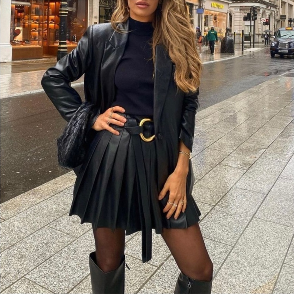 Zara Vegan Leather Pleated Mini Skirt XS